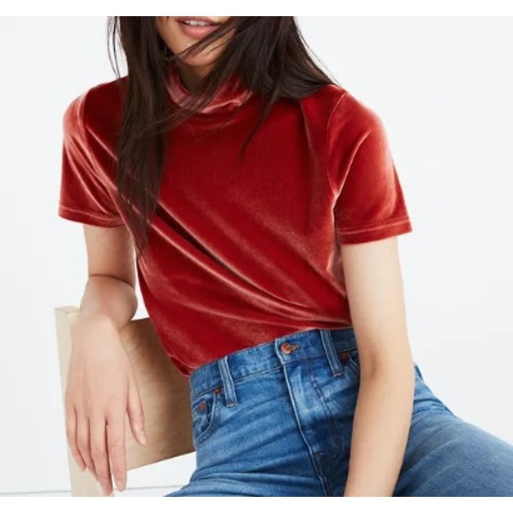 Madewell Velvet Mockneck Tee Burnished Rust Women's Size XS Autumn Whimsigoth